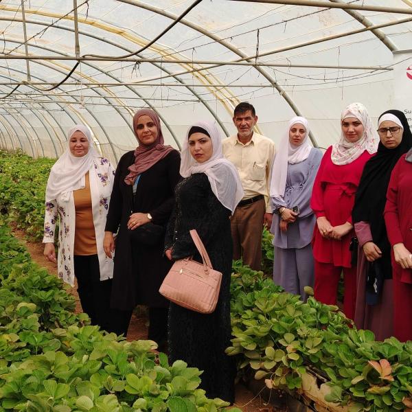 Women standing in a hydroponic greenhouse 